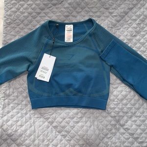 NWT Gymshark Teal GeoSeamless Long Sleeve Crop Top